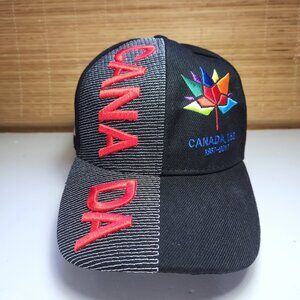 Canada 150 Baseball Cap Hat 1867-2017 Black Red Hook and Loop Adjustable
